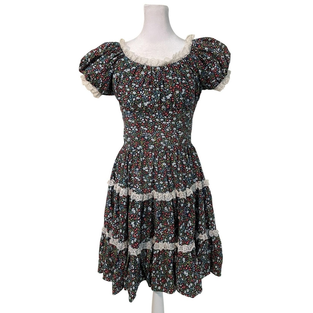 Vtg Partners Please Malco Modes Floral Lace Tiered Full Circle Dress Dance 10